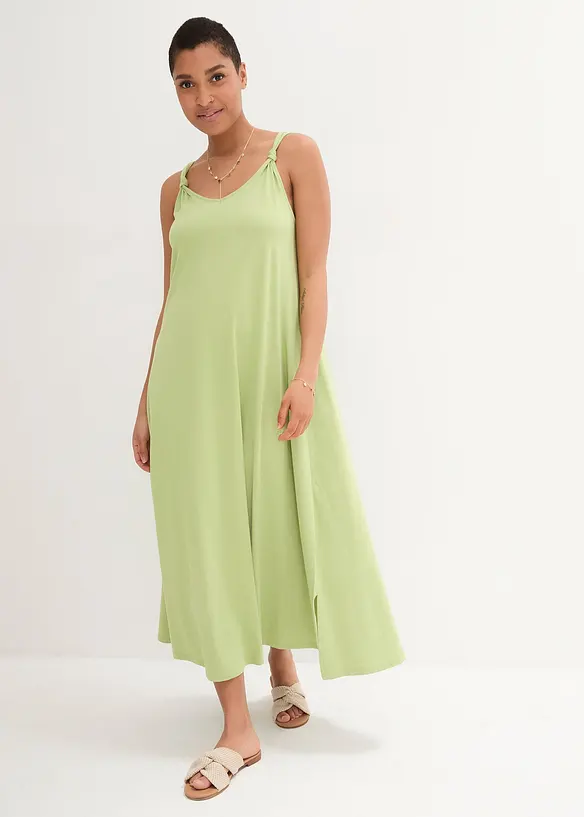 Jerseykleid aus reiner Baumwolle in grün von vorne (Totalaufnahme) - bonprix