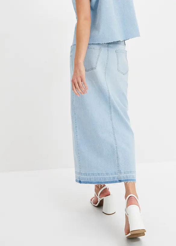 Jeansrock mit Schlitz in blau von hinten - bonprix
