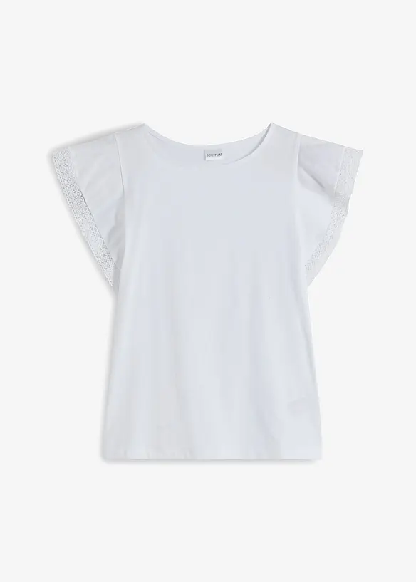 Shirt mit Spitze in weiß von vorne - bonprix