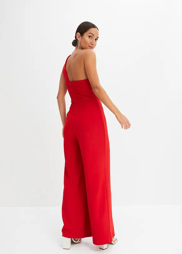 Overall aus strukturiertem Crepe in rot von hinten (Totalaufnahme) - bonprix