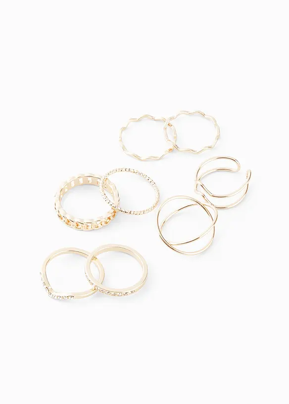Ringset in vielfältigem Design 8er-Pack in gold von vorne - bonprix