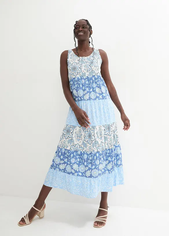 Jersey-Maxikleid aus Bio-Baumwolle in blau von vorne (Totalaufnahme) - bonprix