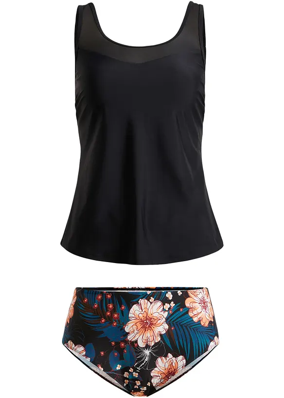 SRZYMJ Badeanzug Damen Tankini Schwarz Badeanzug Damen Bauchweg Bikini