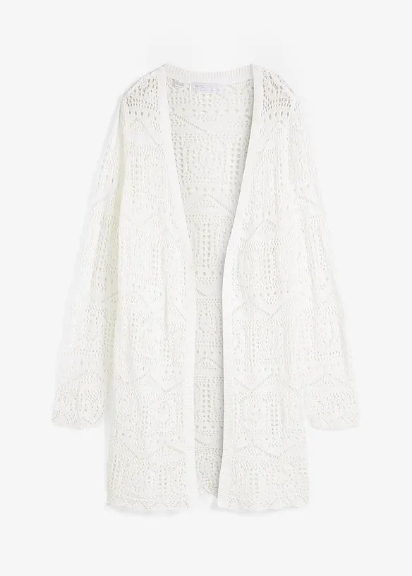 Ajour Longstrickjacke in weiß von vorne - bonprix