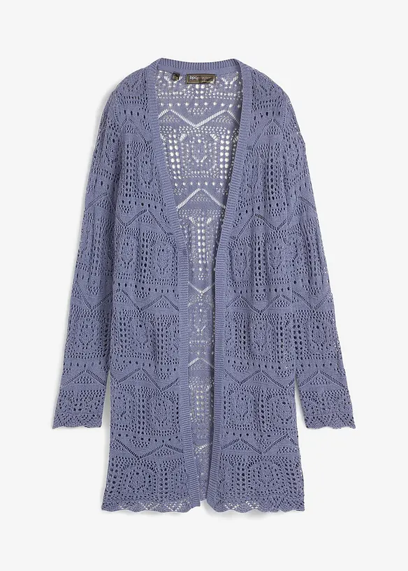 Ajour Longstrickjacke in blau von vorne - bonprix