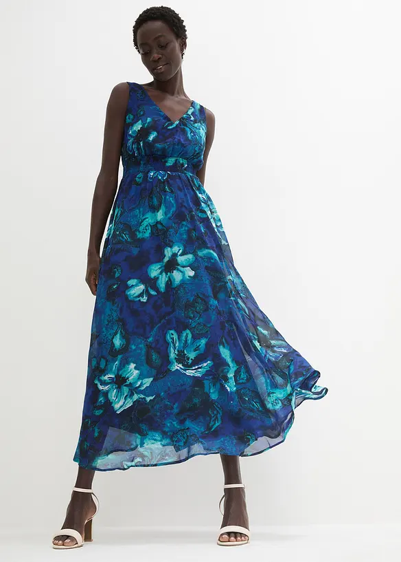 Chiffon Maxikleid in blau von vorne (Totalaufnahme) - bonprix Chiffon Maxikleid in blau von vorne (Totalaufnahme) - bonprix
