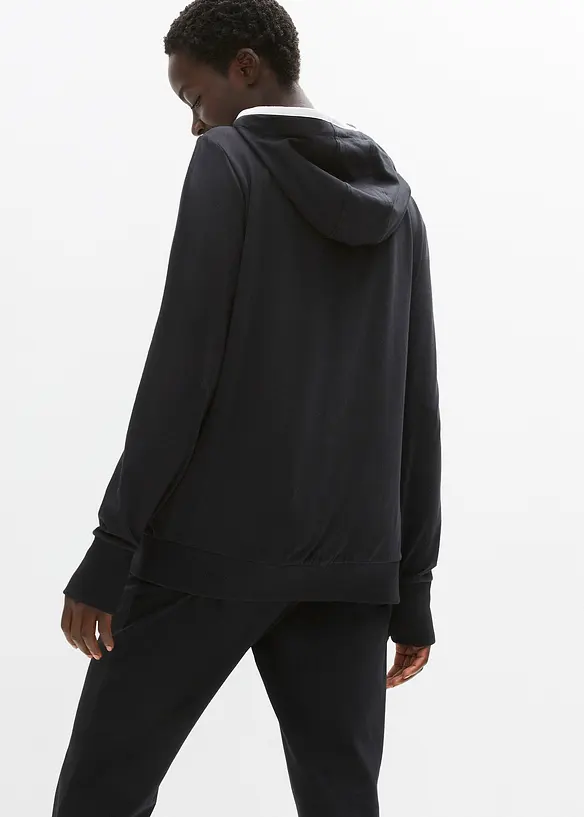 Stretch-Sweatjacke mit Baumwolle in schwarz von hinten (im Anschnitt) - bonprix