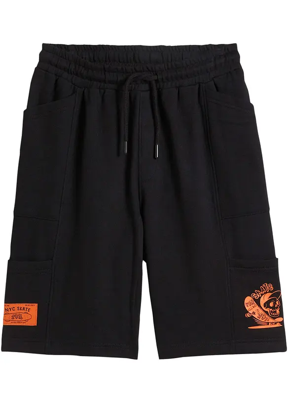 Sweat-Cargobermuda aus reiner Bio-Baumwolle in schwarz von vorne - bonprix