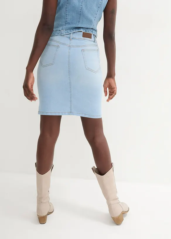 Stretch-Jeansrock in blau von hinten - bonprix