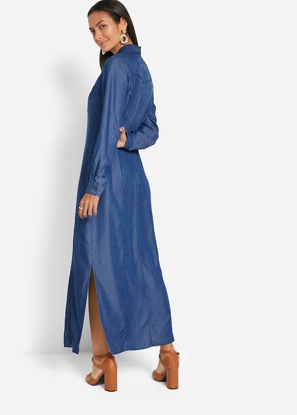 Hemdblusenkleid aus Lyocell in blau von hinten (Totalaufnahme) - bonprix Hemdblusenkleid aus Lyocell in blau von hinten (Totalaufnahme) - bonprix