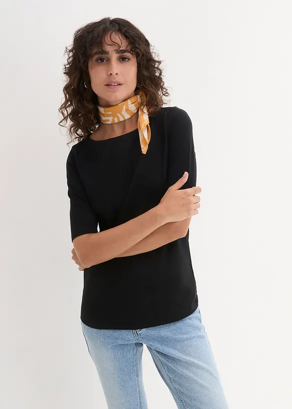 U-Boot-Ausschnitt-Shirt in schwarz von vorne (im Anschnitt) - bonprix U-Boot-Ausschnitt-Shirt in schwarz von vorne (im Anschnitt) - bonprix