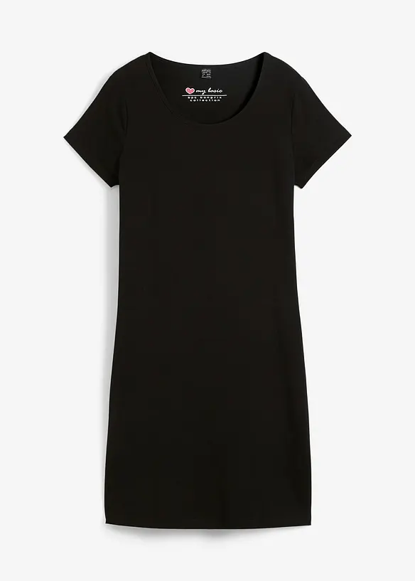 Shirtkleid aus Bio-Baumwoll-Stretch in schwarz von vorne - bonprix