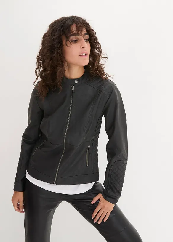 Lederimitat Biker-Jacke in schwarz von vorne (im Anschnitt) - bonprix