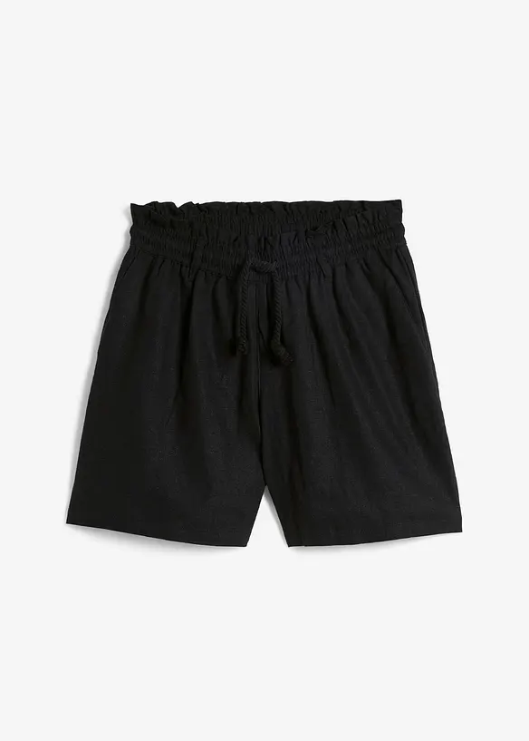 Leinen-Paperbag-Shorts in schwarz von vorne - bonprix Leinen-Paperbag-Shorts in schwarz von vorne - bonprix