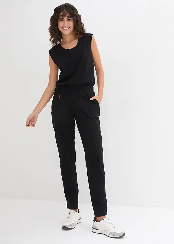 Jersey-Overall aus Baumwoll-Mix in schwarz von vorne (Totalaufnahme) - bonprix Jersey-Overall aus Baumwoll-Mix in schwarz von vorne (Totalaufnahme) - bonprix