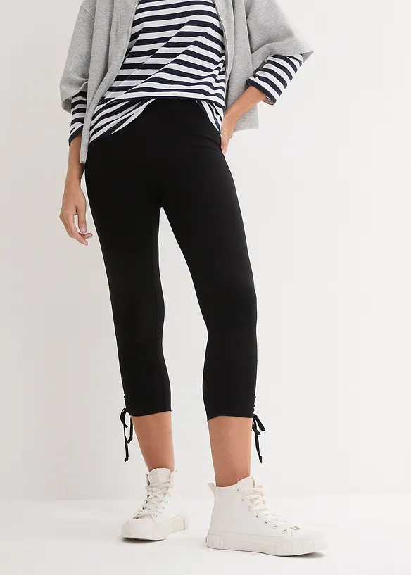 Capri-Leggings mit Raffung (2er Pack) in weiß von vorne - bonprix