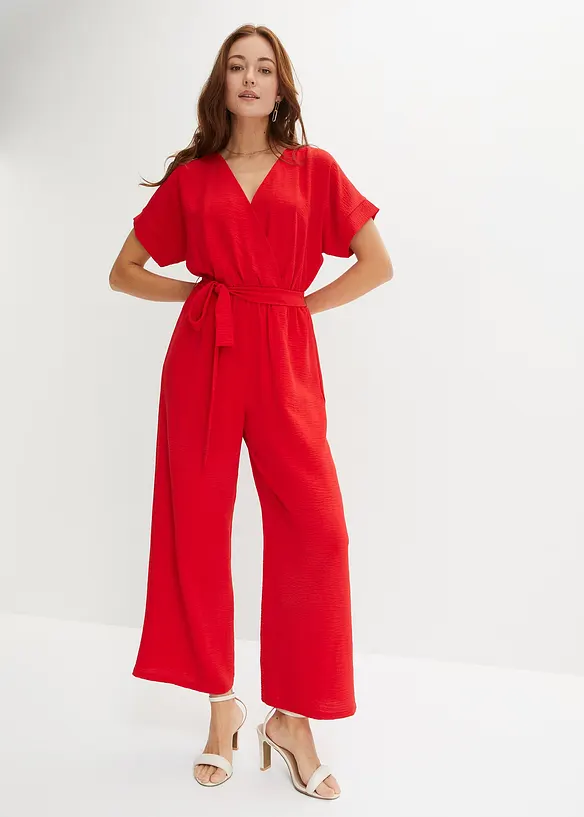 Kurzarm-Overall in rot von vorne (Totalaufnahme) - bonprix Kurzarm-Overall in rot von vorne (Totalaufnahme) - bonprix