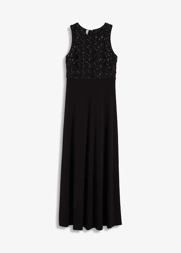 Abendkleid mit Pailletten in schwarz von vorne - bonprix