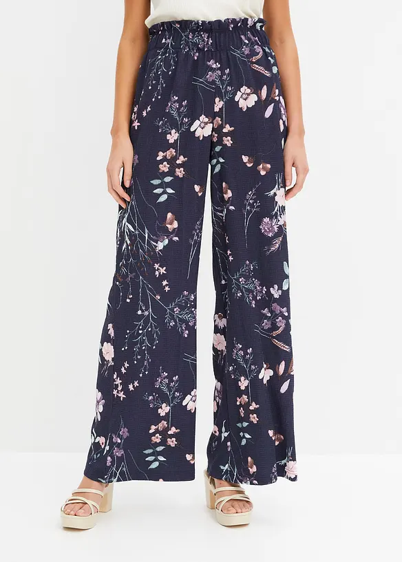 Jersey-Hose aus luftigem Crêpe in blau von vorne - bonprix