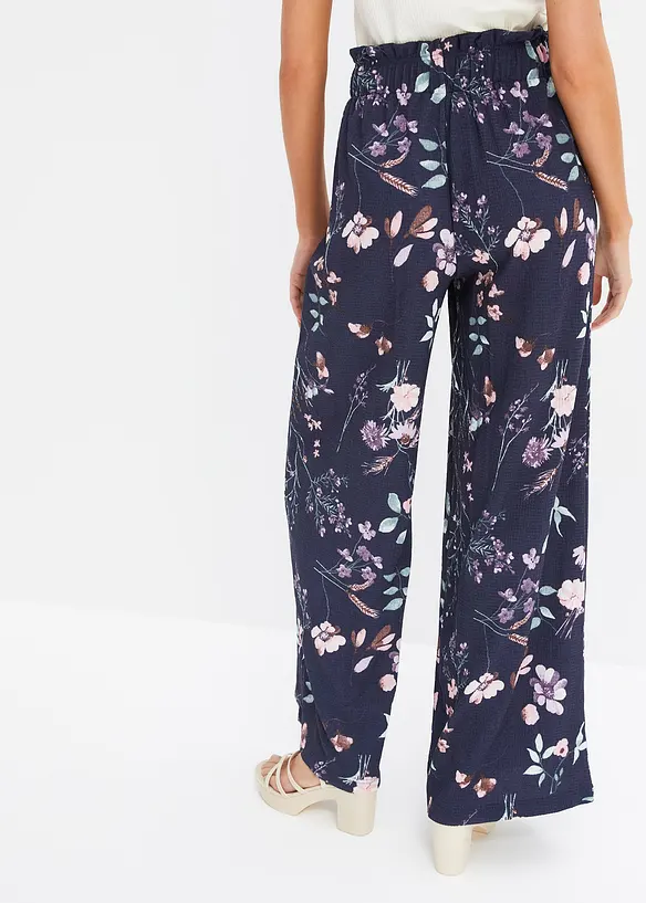 Jersey-Hose aus luftigem Crêpe in blau von hinten - bonprix