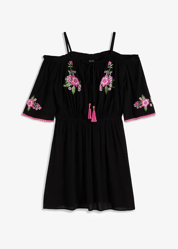 Minikleid mit Stickerei in schwarz von vorne - BODYFLIRT