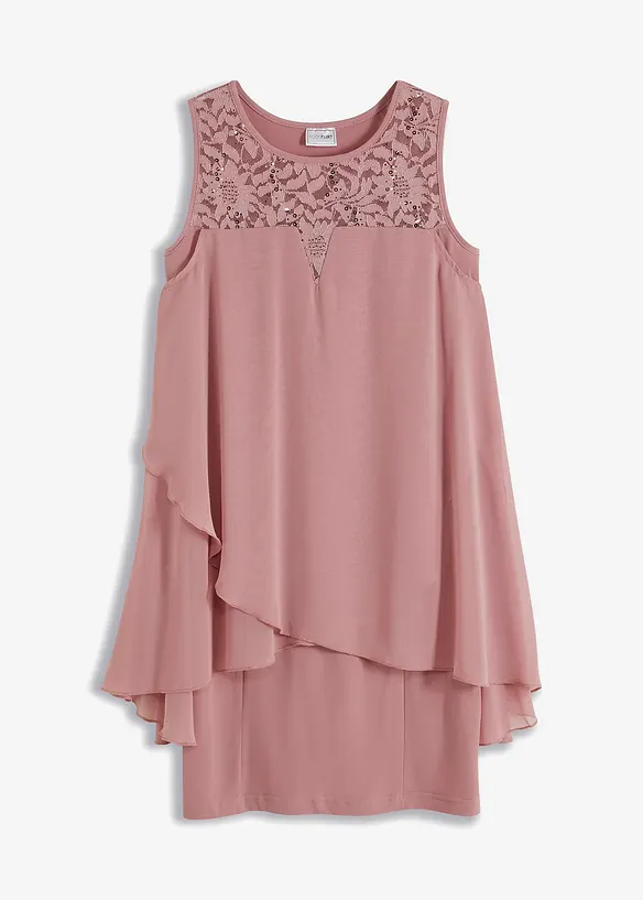 Jerseykleid mit Chiffon in rosa von vorne - bonprix