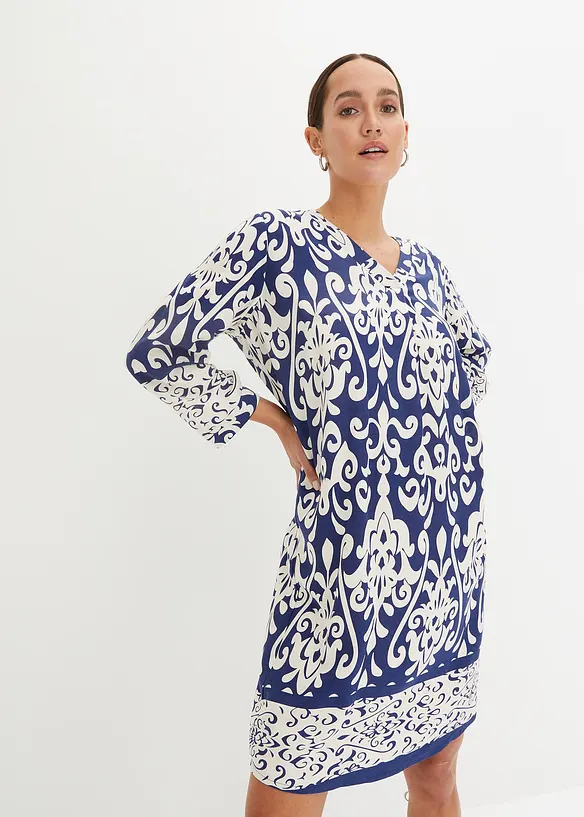 Tunika-Kleid aus fließender Viskose in blau von vorne (Totalaufnahme) - bonprix Tunika-Kleid aus fließender Viskose in blau von vorne (Totalaufnahme) - bonprix
