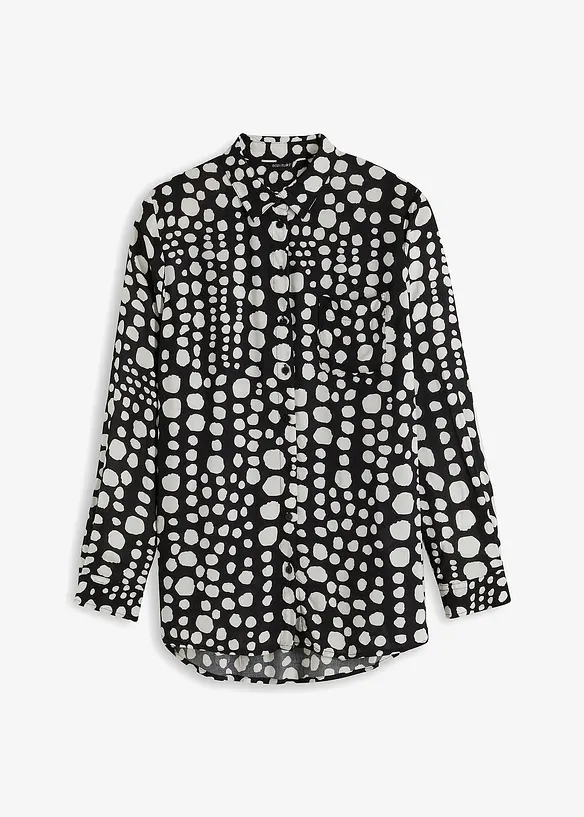 bedruckte Longbluse aus fließender Viskose in schwarz von vorne - bonprix bedruckte Longbluse aus fließender Viskose in schwarz von vorne - bonprix