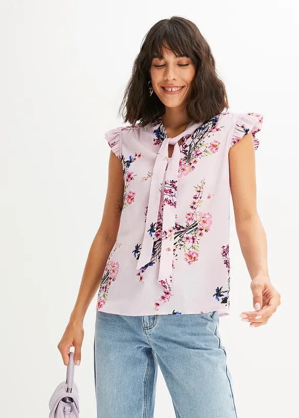 Schluppenbluse mit Volantärmeln in rosa von vorne (im Anschnitt) - bonprix