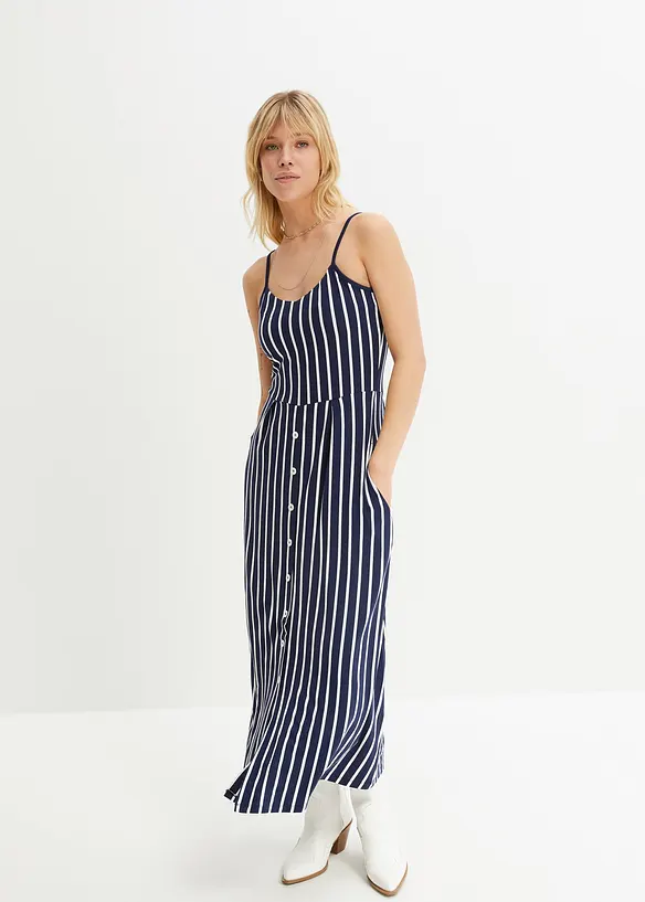 Midikleid aus elastischem Viskose-Mix in blau von vorne (Totalaufnahme) - bonprix