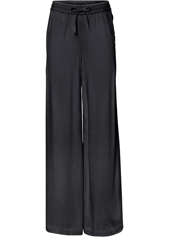 Marlenehose aus leicht glänzender Viskose in schwarz von vorne - bonprix