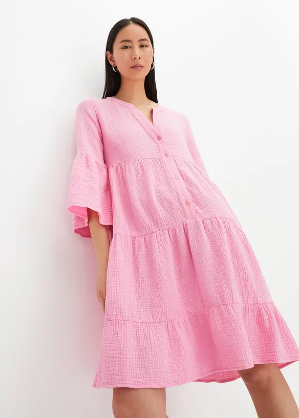 Tunika-Kleid aus reiner Baumwolle in rosa von vorne (Totalaufnahme) - bonprix Tunika-Kleid aus reiner Baumwolle in rosa von vorne (Totalaufnahme) - bonprix
