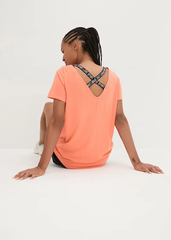 Langes Sport-Shirt mit Rückenausschnitt in orange von vorne (im Anschnitt) - bonprix