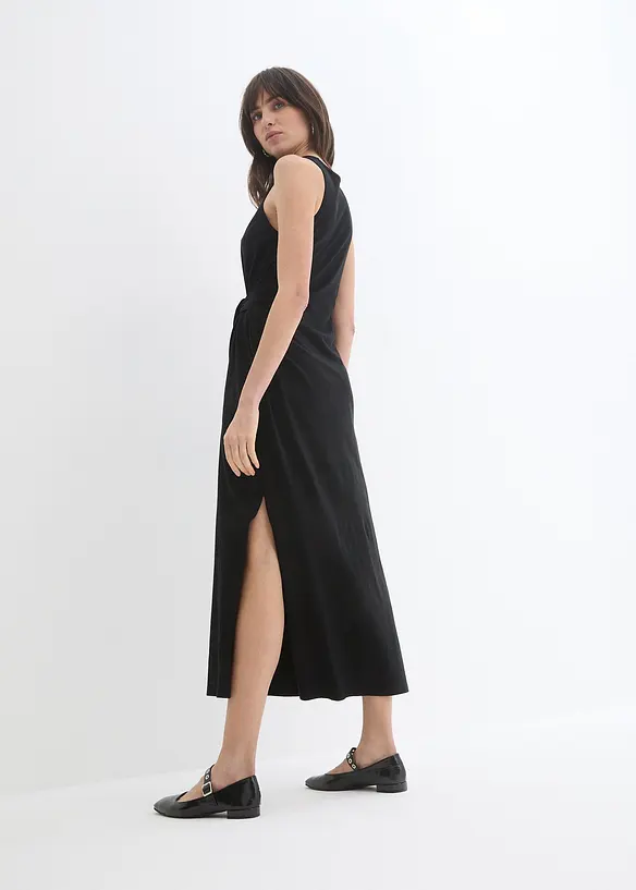 Maxikleid mit Drapierung in schwarz von hinten (Totalaufnahme) - bonprix