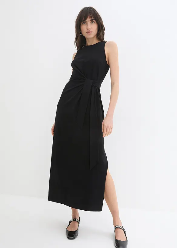 Maxikleid mit Drapierung in schwarz von vorne (Totalaufnahme) - bonprix