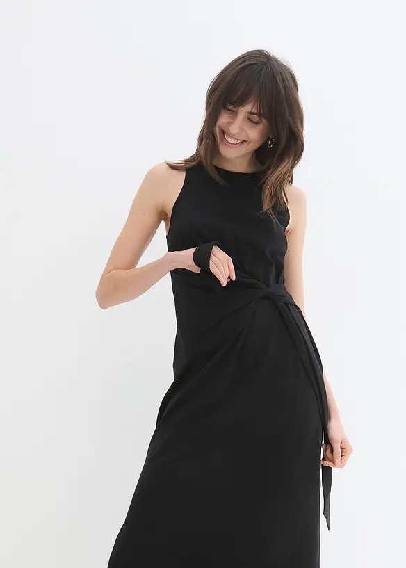 Maxikleid mit Drapierung in schwarz (Detailaufnahme) - bonprix