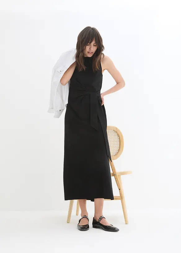 Maxikleid mit Drapierung in schwarz im Look von vorne (Totalaufnahme) - bonprix