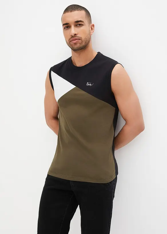 Muskel-Shirt aus reiner Bio-Baumwolle in schwarz von vorne (im Anschnitt) - bonprix
