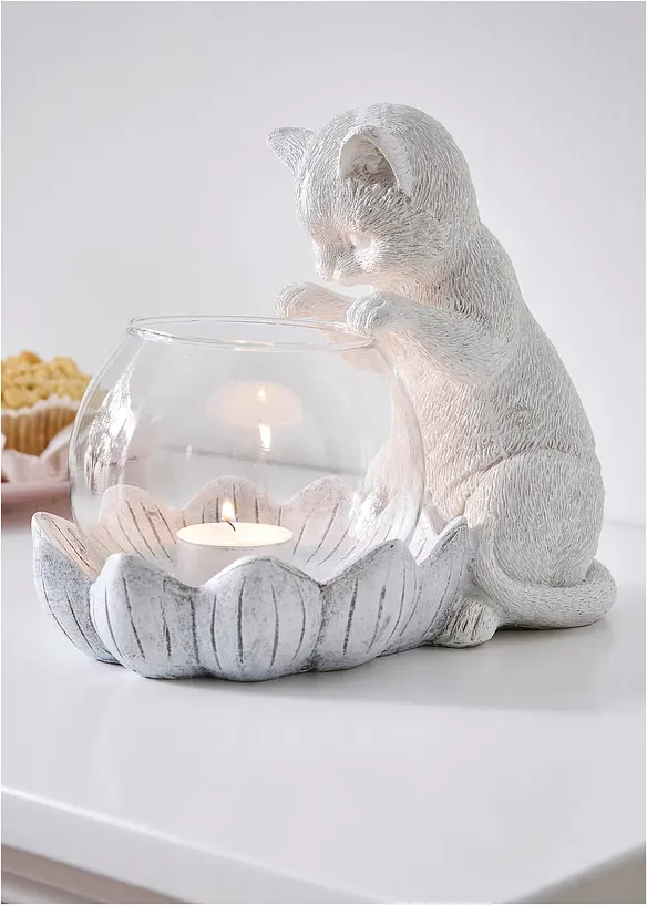 Teelichthalter Katze in weiß (Ambiente) - bonprix