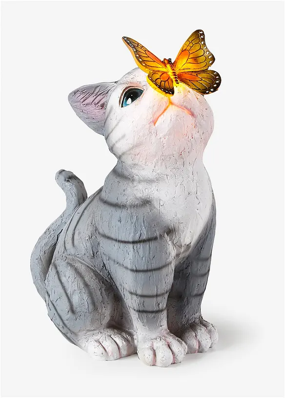 Solar Dekoleuchte Katze mit Schmetterling in grau - bonprix