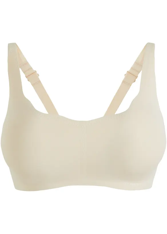 Wattierter Feel Comfort Lasercut T-Shirt-BH ohne Bügel in beige von vorne - bonprix