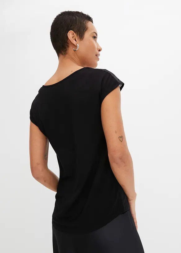 Shirt mit Spitzeneinsatz in schwarz von hinten (im Anschnitt) - bonprix Shirt mit Spitzeneinsatz in schwarz von hinten (im Anschnitt) - bonprix