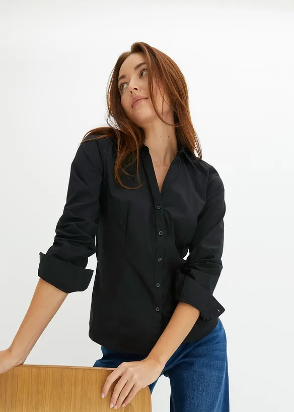 Stretch-Bluse in schwarz von vorne (im Anschnitt) - bonprix