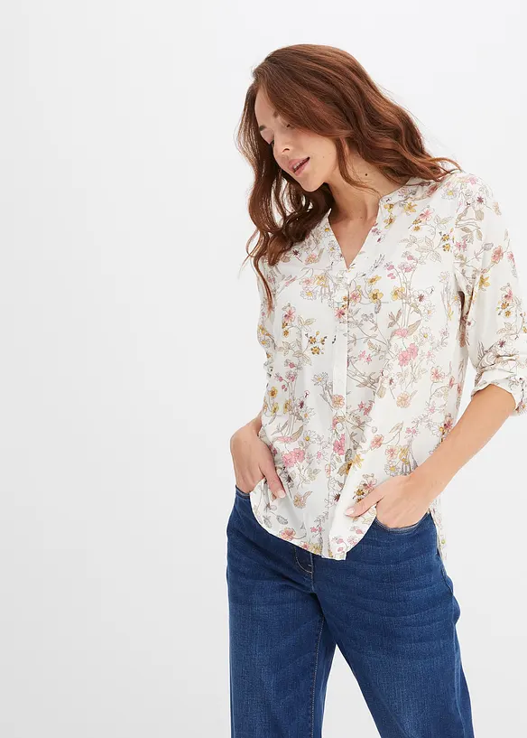 Bluse aus reiner Viskose in weiß von vorne (im Anschnitt) - bonprix Bluse aus reiner Viskose in weiß von vorne (im Anschnitt) - bonprix