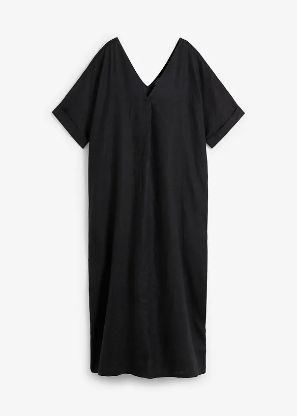 weites Kaftan-Kleid aus reinem Leinen in schwarz von vorne - bonprix