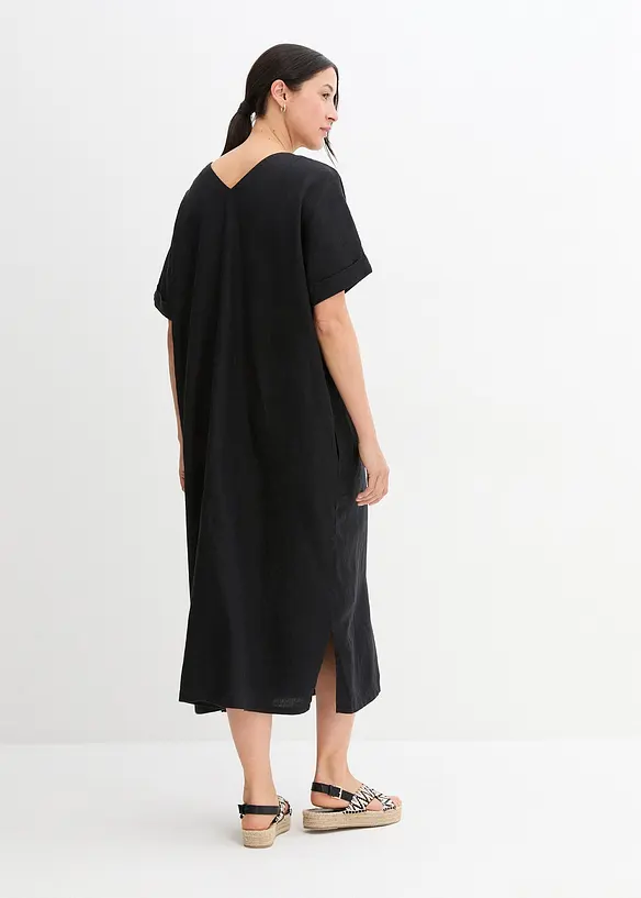 Kaftan-Kleid aus reinem Leinen in schwarz von hinten (Totalaufnahme) - bonprix