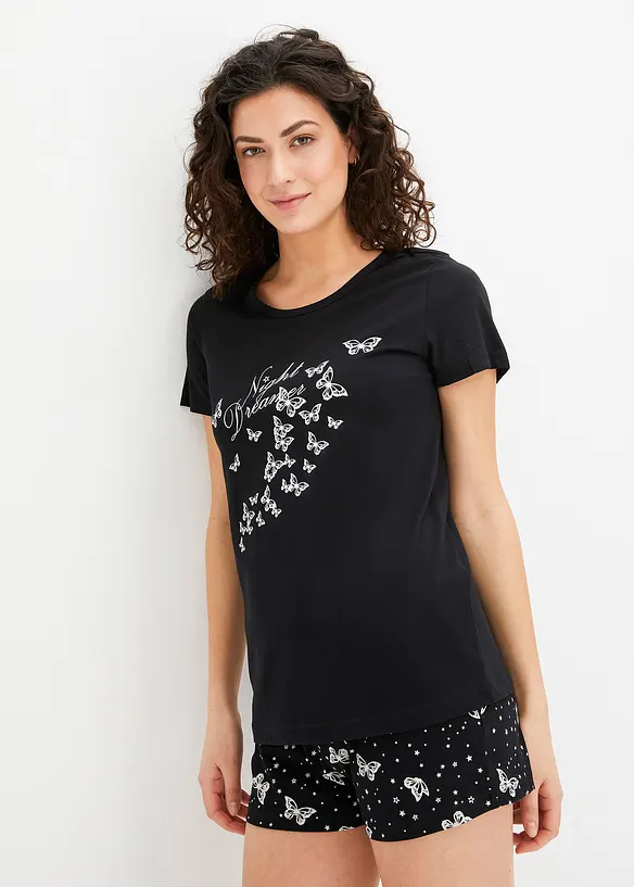Shorty aus reiner Baumwolle in schwarz von vorne (Totalaufnahme) - bonprix