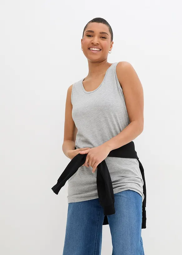 Long-Top mit Baumwolle, 2er-Pack in schwarz von vorne (im Anschnitt) - bonprix