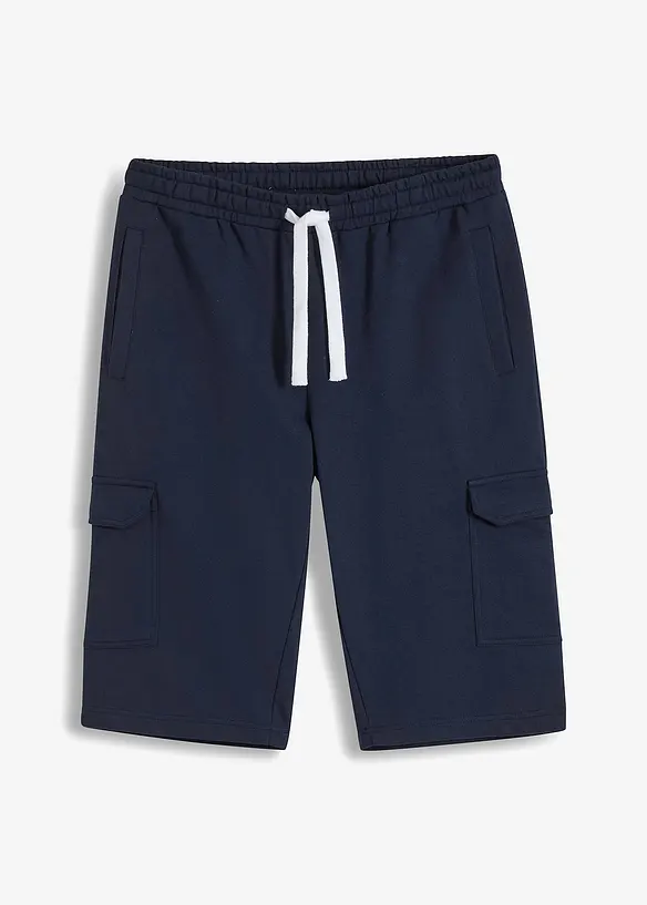 Cargo-Sweatbermuda aus Bio-Baumwolle in Regular Fit in blau von vorne - bonprix