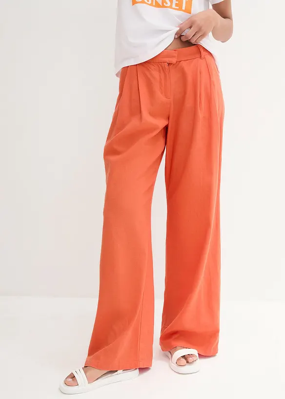 Palazzo-Hose mit Leinen, sehr weit geschnitten in orange von vorne - bonprix